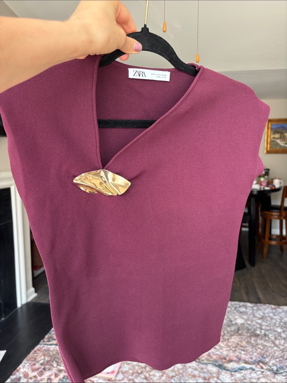 New Zara Top in Wine with Gold Accent